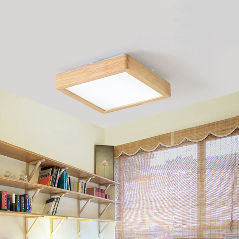 Nordic LED Ceiling Flushmount Lighting - Square/Rectangle/Checkered Wood Design - Acrylic Shade - 14"/21.5"/37.5" - Warm/White Light