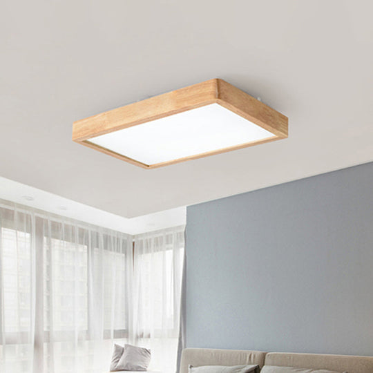 Nordic LED Ceiling Flushmount Lighting - Square/Rectangle/Checkered Wood Design - Acrylic Shade - 14"/21.5"/37.5" - Warm/White Light