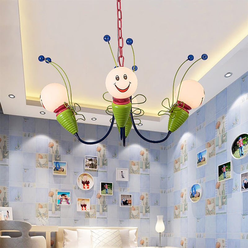 Green Metal Caterpillar Cartoon Kindergarten Chandelier: Cute Hanging Light 4 /