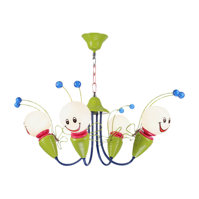 Green Metal Caterpillar Cartoon Kindergarten Chandelier: Cute Hanging Light