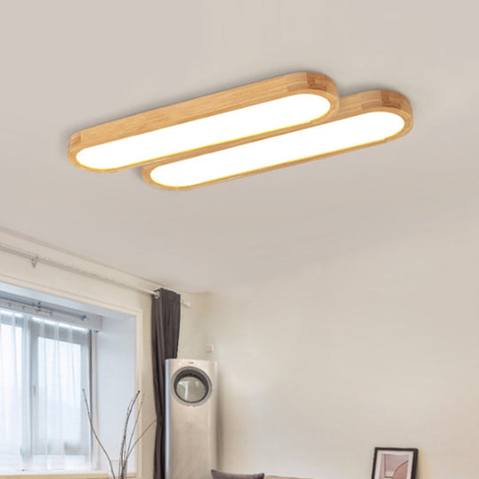 Minimalist Oblong Led Flush Mounted Ceiling Light In Warm/White For Wood Living Room Length Options: