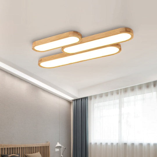 Minimalist Oblong Led Flush Mounted Ceiling Light In Warm/White For Wood Living Room Length Options: