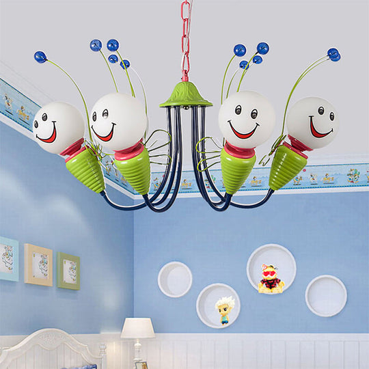 Green Metal Caterpillar Cartoon Kindergarten Chandelier: Cute Hanging Light