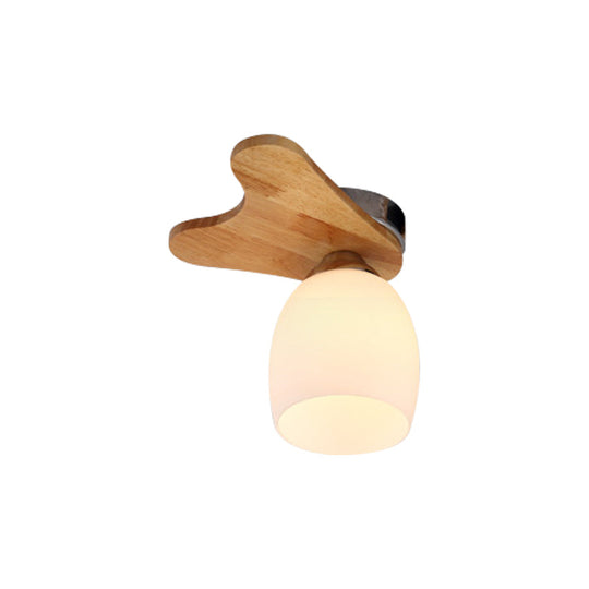 Nordic Cream Glass Bell Flush Ceiling Light with Antler Top and Wood Accents