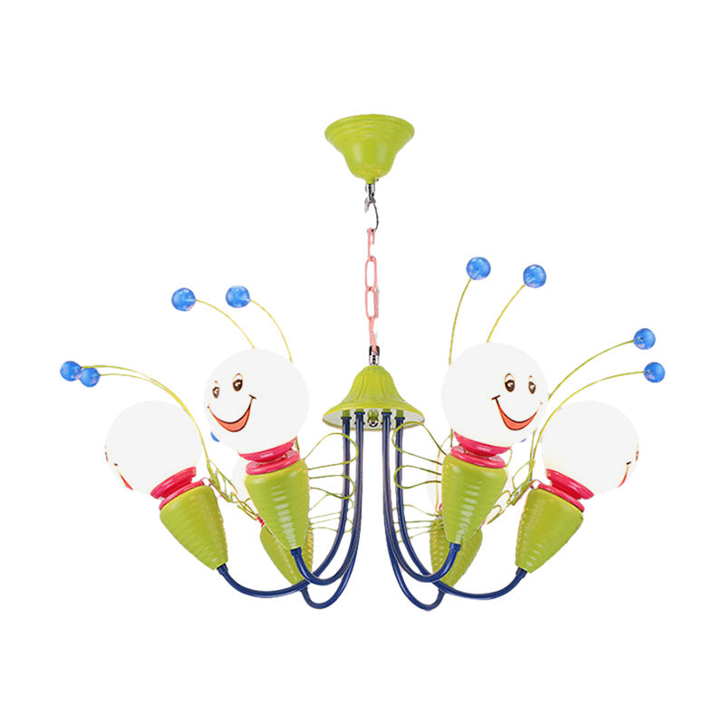 Green Metal Caterpillar Cartoon Kindergarten Chandelier: Cute Hanging Light