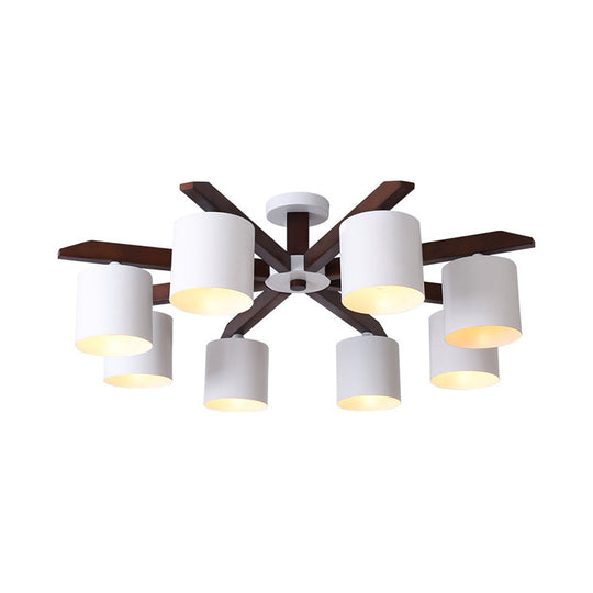 Modern Brown & White Semi Flush Chandelier - Ceiling Mount Light with Metallic Bucket Design (5/6/8-Bulb)