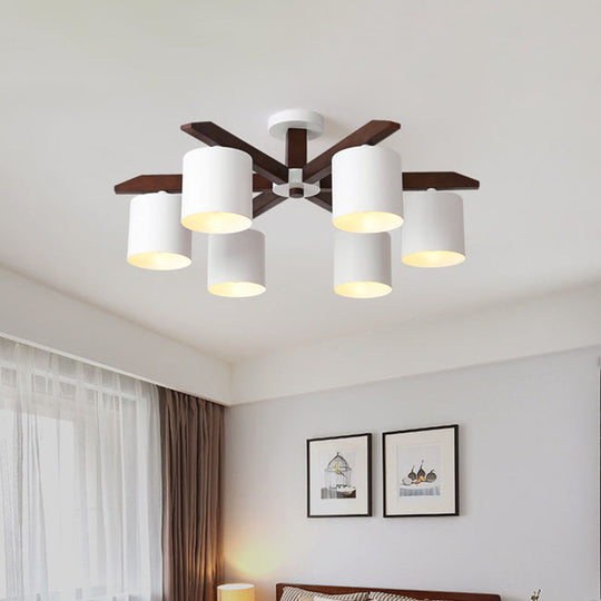 Modern Brown & White Semi Flush Chandelier - Ceiling Mount Light with Metallic Bucket Design (5/6/8-Bulb)