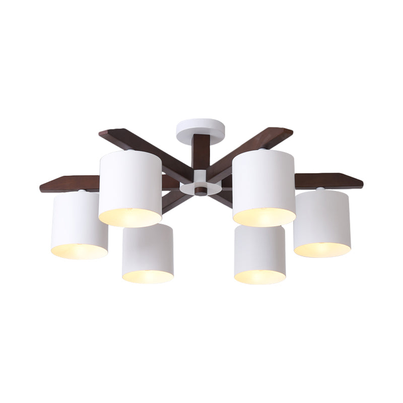 Modern Brown & White Semi Flush Chandelier - Ceiling Mount Light with Metallic Bucket Design (5/6/8-Bulb)