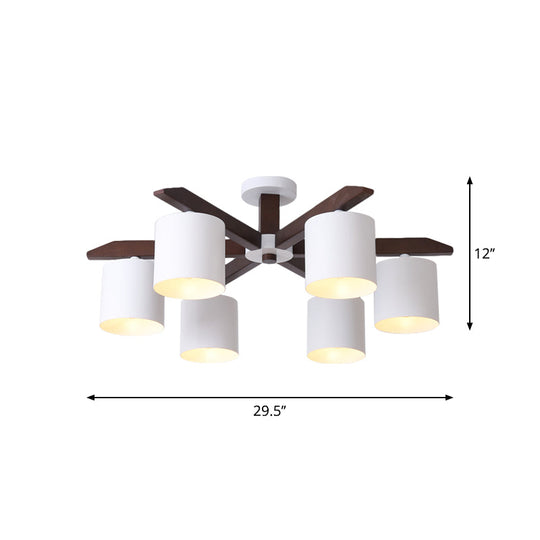 Modern Brown & White Semi Flush Chandelier - Ceiling Mount Light With Metallic Bucket Design