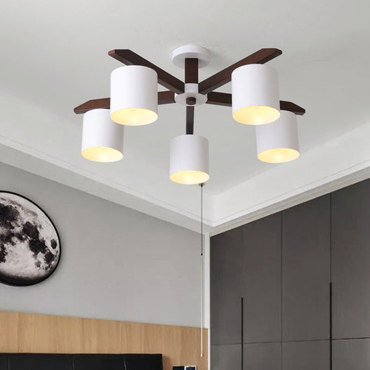 Modern Brown & White Semi Flush Chandelier - Ceiling Mount Light with Metallic Bucket Design (5/6/8-Bulb)