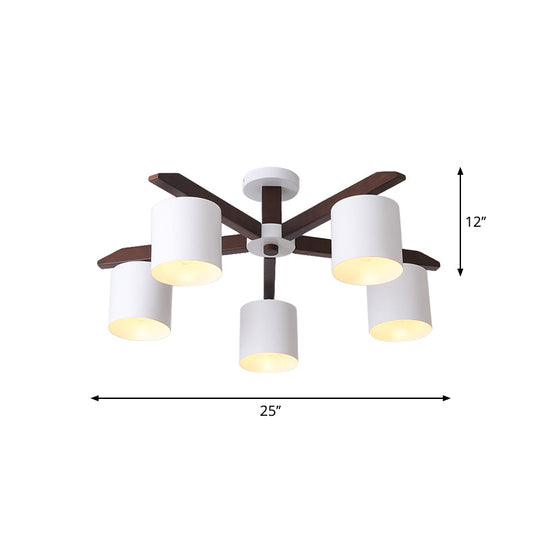 Modern Brown & White Semi Flush Chandelier - Ceiling Mount Light with Metallic Bucket Design (5/6/8-Bulb)