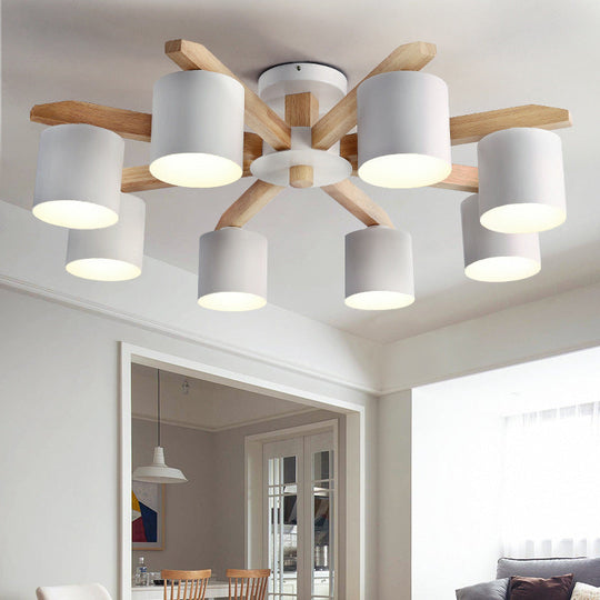 Sputnik Wooden Semi Mount Lighting - Nordic 5/6/8-Light Flush Ceiling Light With Metal Shade