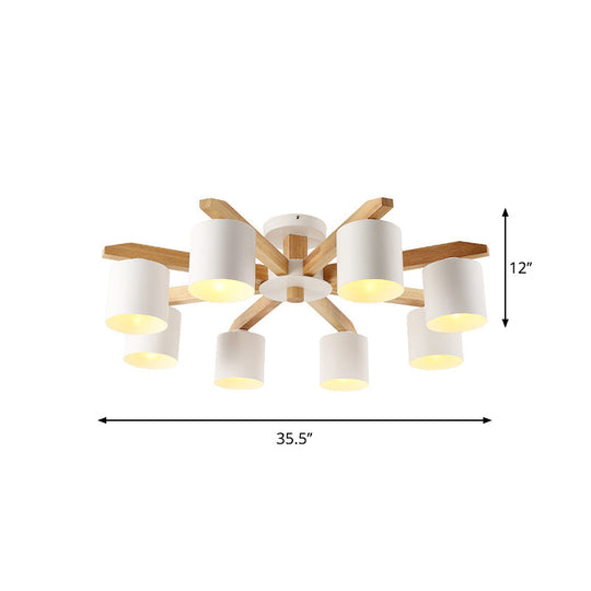 Sputnik Wooden Semi Mount Lighting - Nordic 5/6/8-Light Flush Ceiling Light With Metal Shade