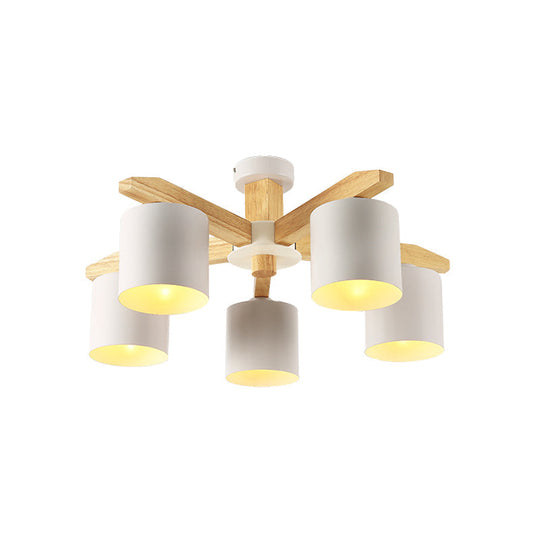 Sputnik Wooden Semi Mount Lighting - Nordic 5/6/8-Light Flush Ceiling Light With Metal Shade