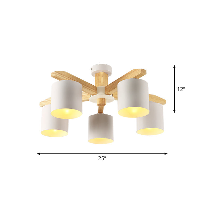 Sputnik Wooden Semi Mount Lighting - Nordic 5/6/8-Light Flush Ceiling Light With Metal Shade