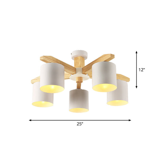 Sputnik Wooden Semi Mount Lighting - Nordic 5/6/8-Light Flush Ceiling Light With Metal Shade