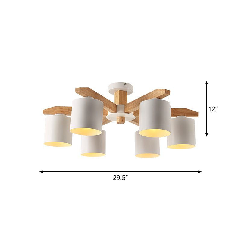 Sputnik Wooden Semi Mount Lighting - Nordic 5/6/8-Light Flush Ceiling Light With Metal Shade