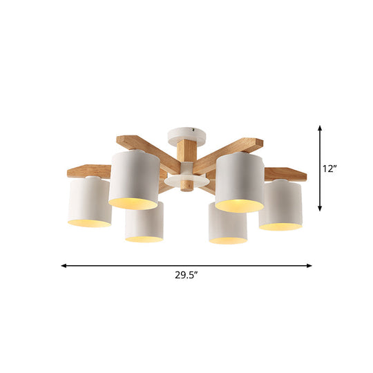 Sputnik Wooden Semi Mount Lighting - Nordic 5/6/8-Light Flush Ceiling Light With Metal Shade