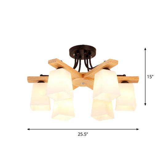 Nordic Black and Wood Semi Flush Mount Chandelier with Milk Glass Shade - 3/6/8 Light Ceiling Fixture for Living Room