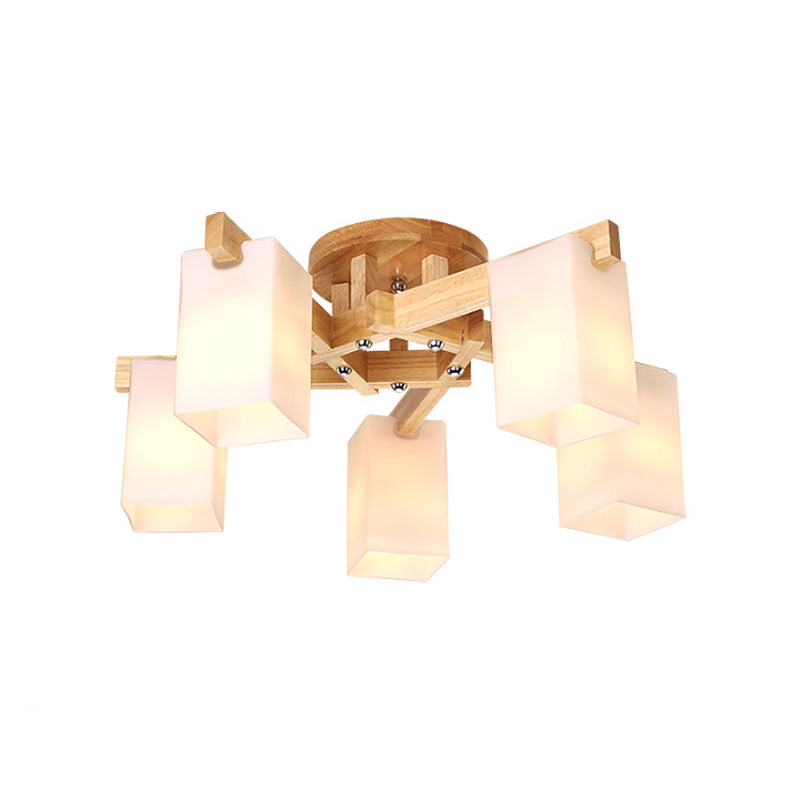 Nordic Cuboid Cream Glass Ceiling Lamp - Beige Semi Flush Mount Light for Living Room (3/5/8 Bulbs)