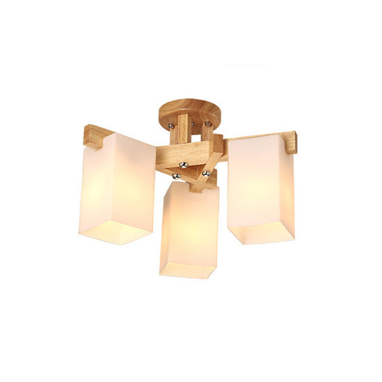 Nordic Cuboid Cream Glass Ceiling Lamp - Beige Semi Flush Mount Light for Living Room (3/5/8 Bulbs)