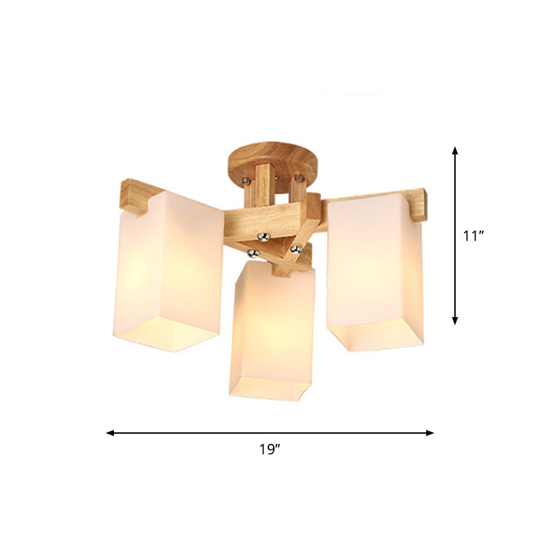 Nordic Cuboid Cream Glass Ceiling Lamp - Beige Semi Flush Mount Light for Living Room (3/5/8 Bulbs)