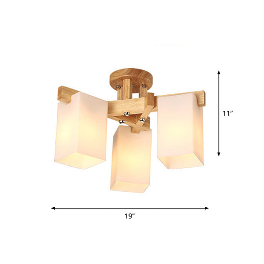 Nordic Cuboid Cream Glass Ceiling Lamp - Beige Semi Flush Mount Light For Living Room (3/5/8 Bulbs)