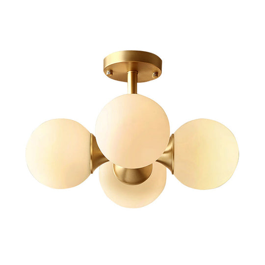 Opaline Glass 4 Bulb Semi Flush Gold Ceiling Mount Light Fixture for Ball Kitchen