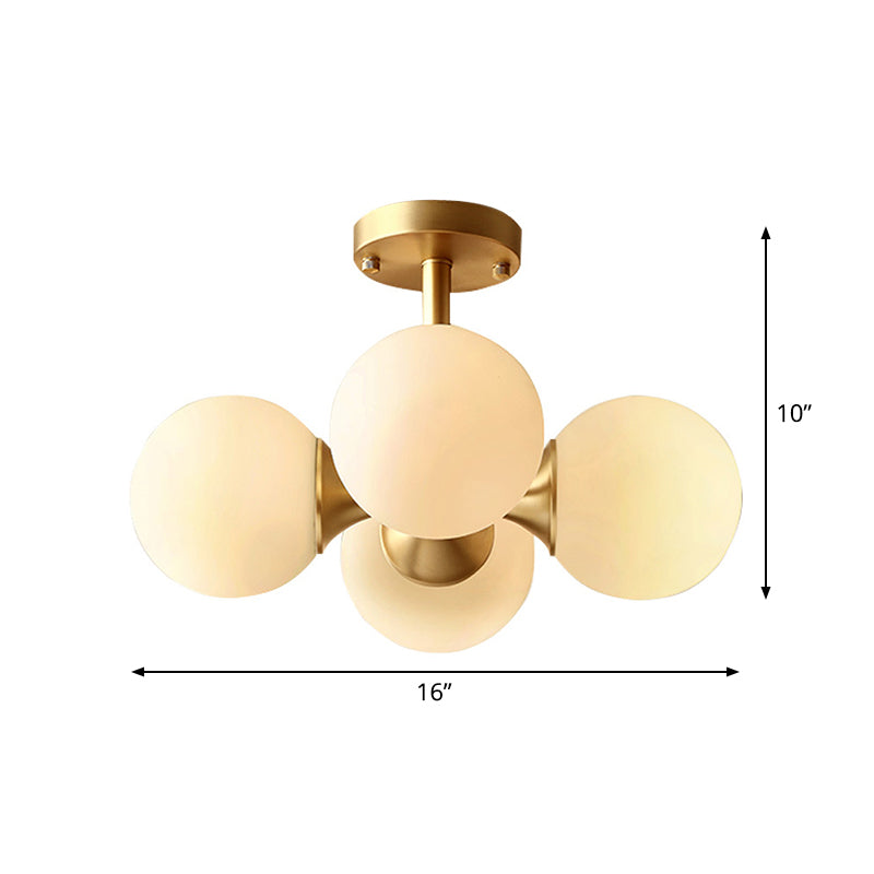 Opaline Glass 4 Bulb Semi Flush Gold Ceiling Mount Light Fixture for Ball Kitchen