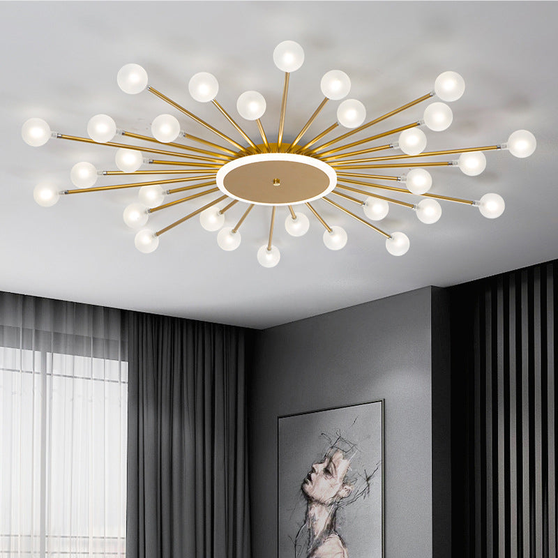 Postmodern Starburst Flushmount Lighting - Frosted Glass 18-Light Ceiling Light Black/Gold Gold