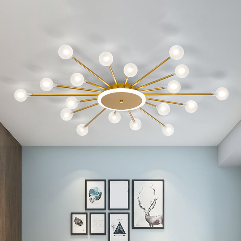 Postmodern Starburst Flushmount Lighting - Frosted Glass 18-Light Ceiling Light Black/Gold