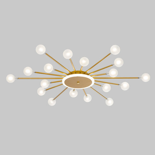 Postmodern Starburst Flushmount Lighting - Frosted Glass 18-Light Ceiling Light Black/Gold