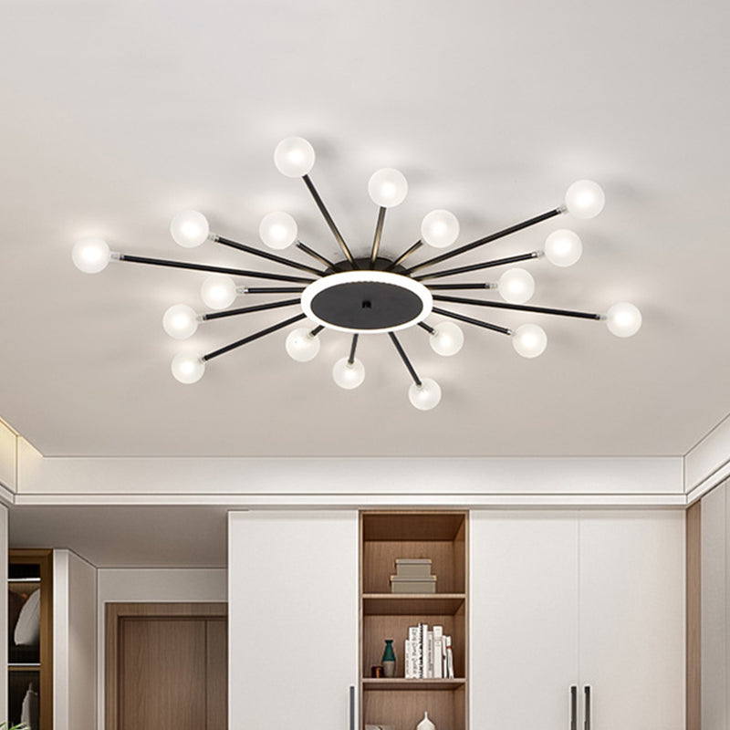 Postmodern Starburst Flushmount Lighting - Frosted Glass 18-Light Ceiling Light Black/Gold Black