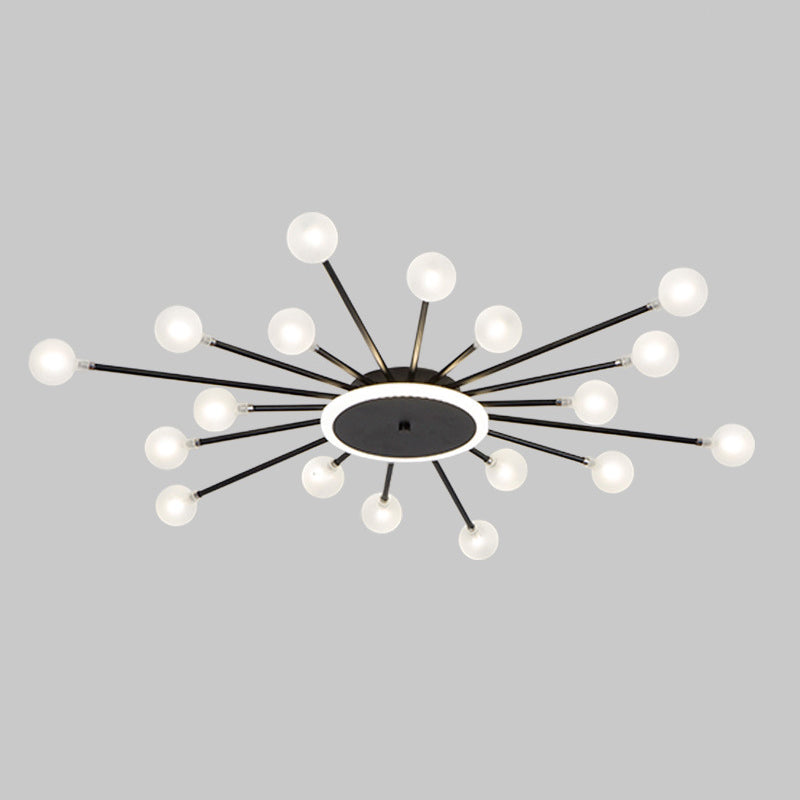 Postmodern Starburst Flushmount Lighting - Frosted Glass 18-Light Ceiling Light Black/Gold