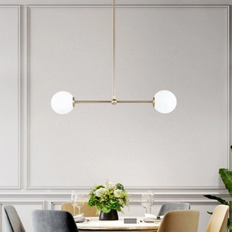 Minimalist Gold Bar Pendant Light With Orb White Glass Shade - Modern Chandelier