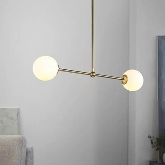 Modern Gold Pendant Light with Orb White Glass Shade - Minimalist Bar Design, 2 Lights"
or
"Gold Metal Pendant Light with White Glass Shade - Modern Bar Design, 2 Lights