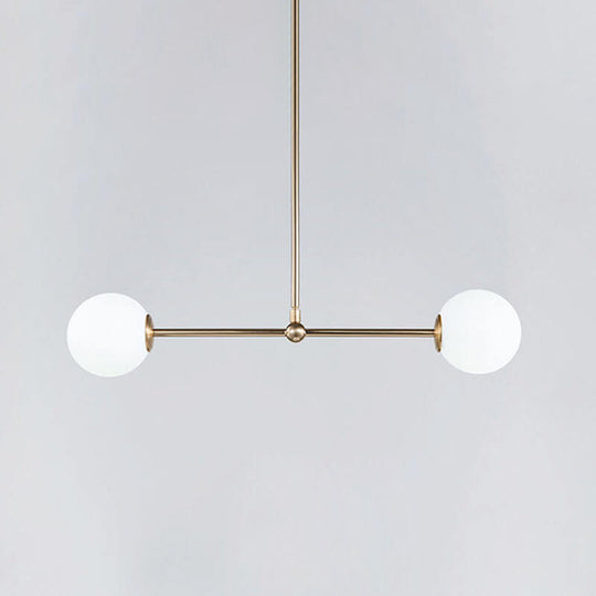 Minimalist Gold Bar Pendant Light With Orb White Glass Shade - Modern Chandelier