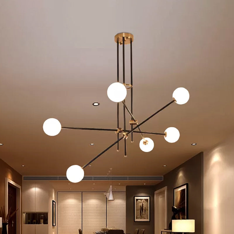 Black Modern 3-Arm Chandelier with Glass Shades - 6 Bulb Ceiling Pendant