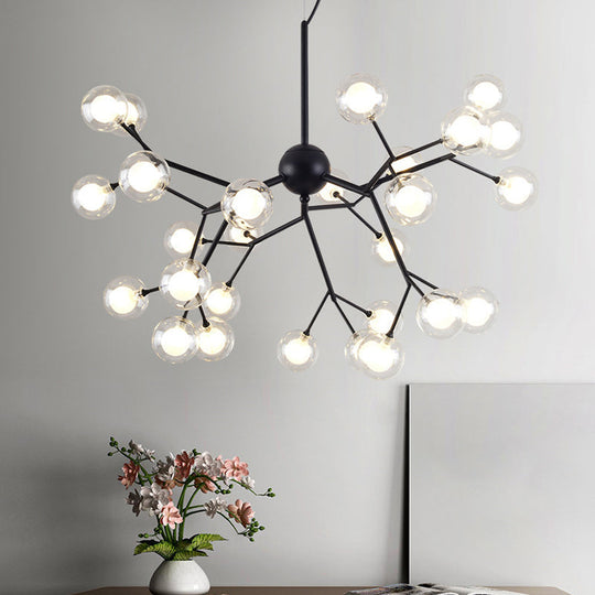 Modernist 36-Light Black Firefly Chandelier - Clear and Frosted Glass Pendant Light for Parlor