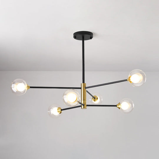 Postmodern 6-Light Chandelier In Black/Gold With Dual Clear Glass Shades