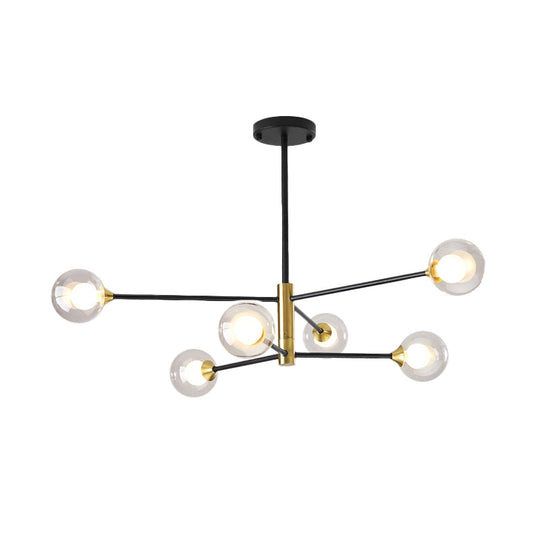 Postmodern 6-Light Chandelier In Black/Gold With Dual Clear Glass Shades