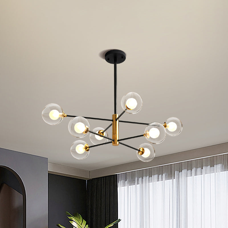 Postmodern 6-Light Chandelier In Black/Gold With Dual Clear Glass Shades