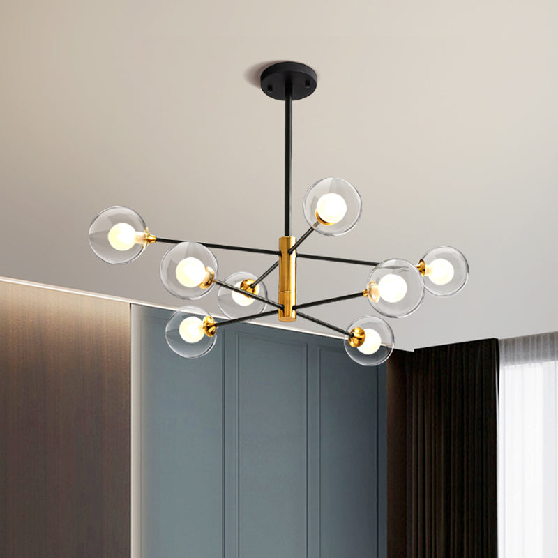 Postmodern Black & Gold Chandelier - 6/8 Lights, Branch Design, Clear Glass Shades