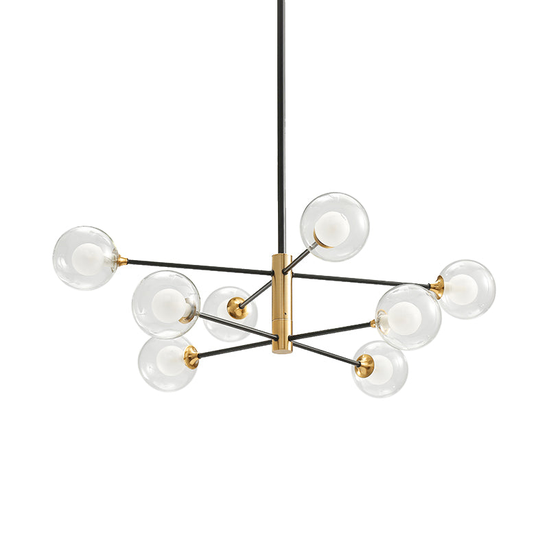 Postmodern 6-Light Chandelier In Black/Gold With Dual Clear Glass Shades