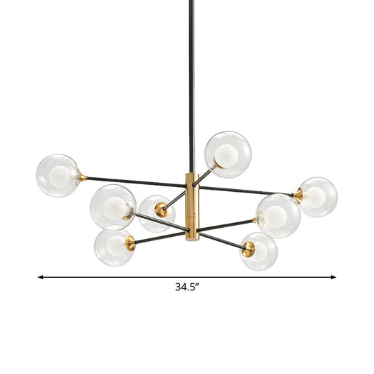 Postmodern Black & Gold Chandelier - 6/8 Lights, Branch Design, Clear Glass Shades