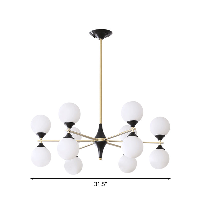 Postmodern Black-Gold Hanging Light With Ivory Glass Shades - 6/8/12 Heads