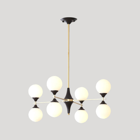 Postmodern Black-Gold Hanging Light With Ivory Glass Shades - 6/8/12 Heads