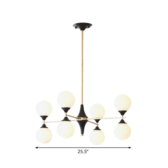 Postmodern Black-Gold Hanging Light With Ivory Glass Shades - 6/8/12 Heads