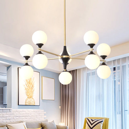 Postmodern Black-Gold Hanging Light With Ivory Glass Shades - 6/8/12 Heads 10 / Gold