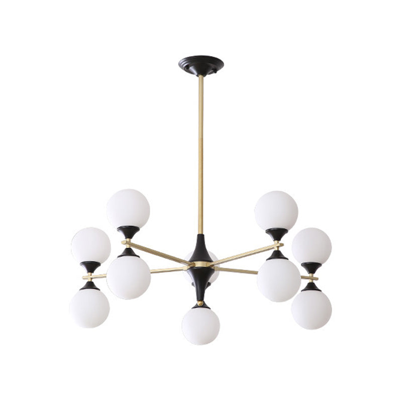 Postmodern Black-Gold Hanging Light With Ivory Glass Shades - 6/8/12 Heads